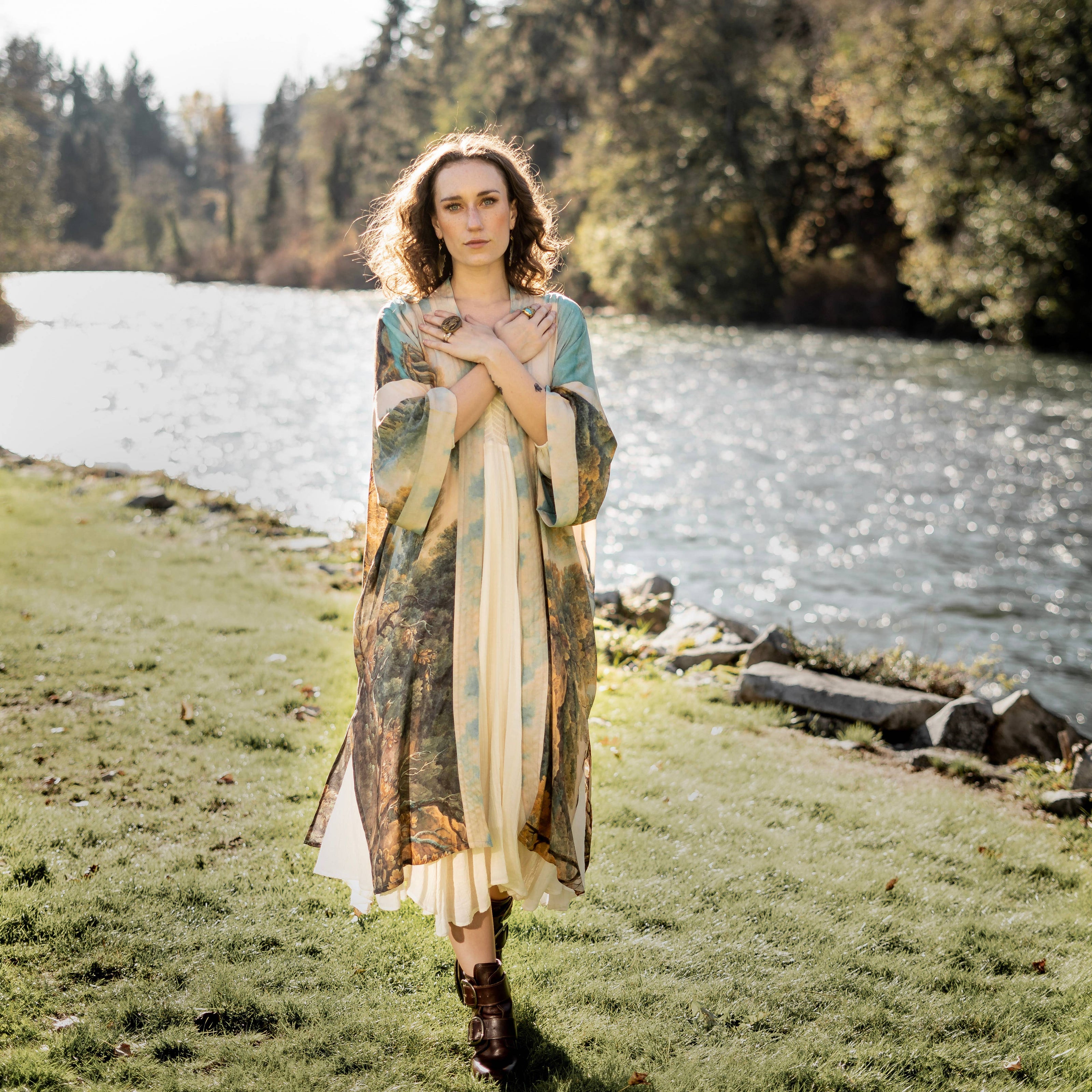 Awakening Opera Duster Kimono Robe w/Landscape and Eagle