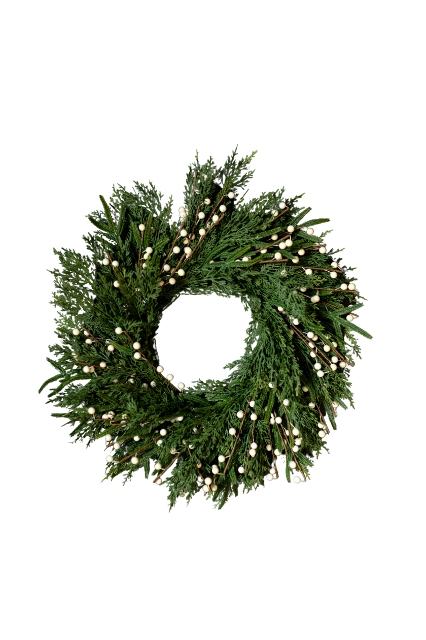 White Plum Berry Norfolk Cypress Real Touch Wreath - 24