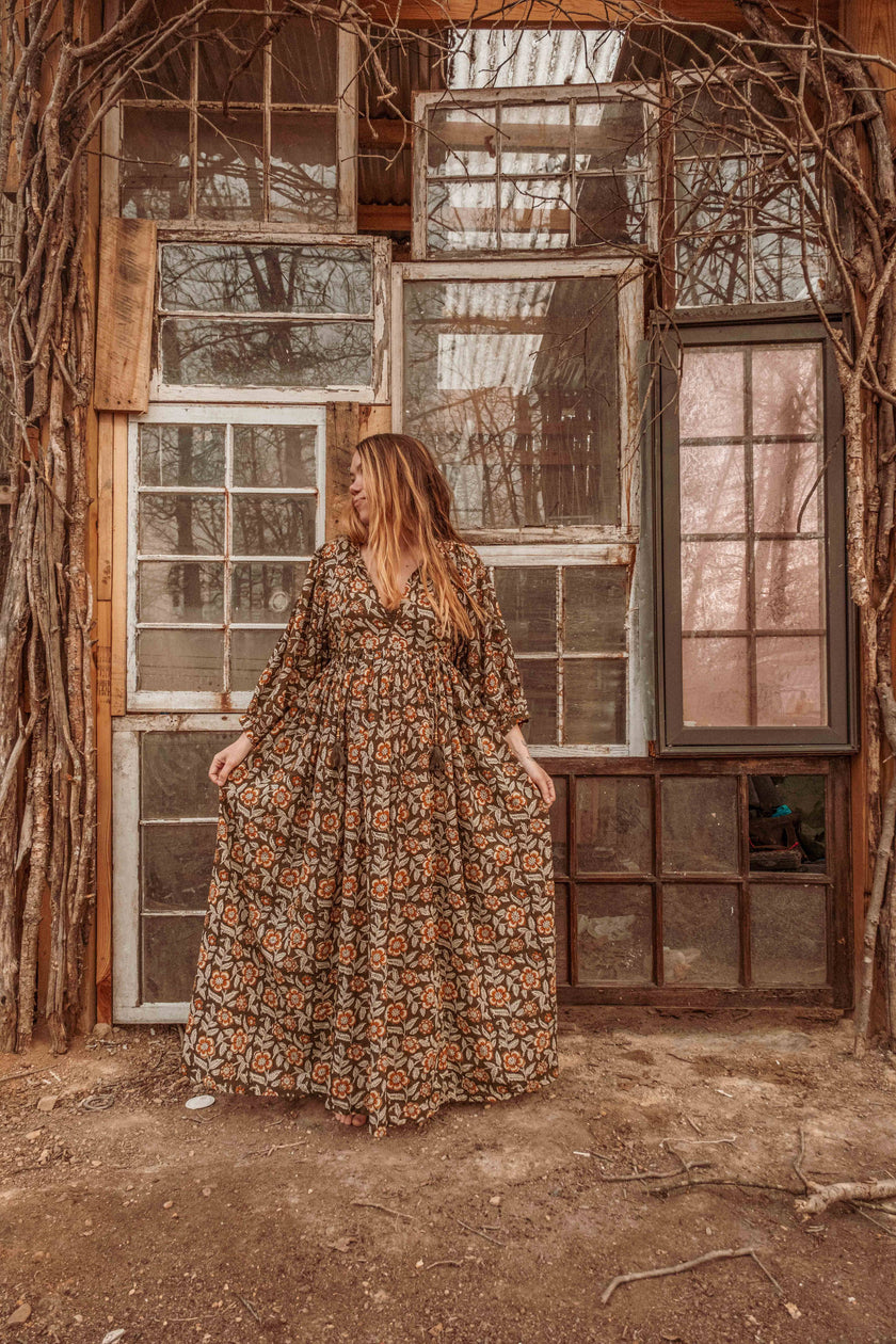 ORGANIC CottonBlock Printed Maxi Dress, Floral MARLOWE Dress