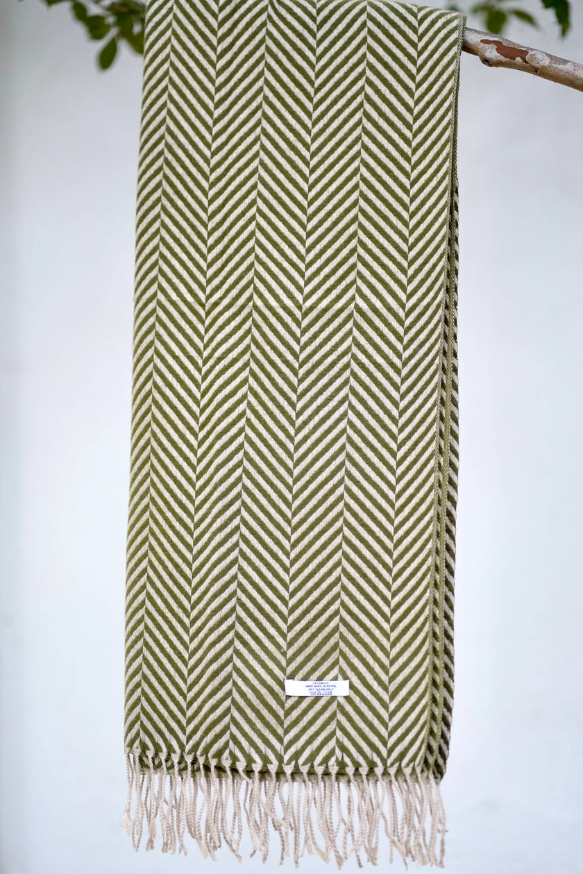 Cashmere Herringbone Stole Green 