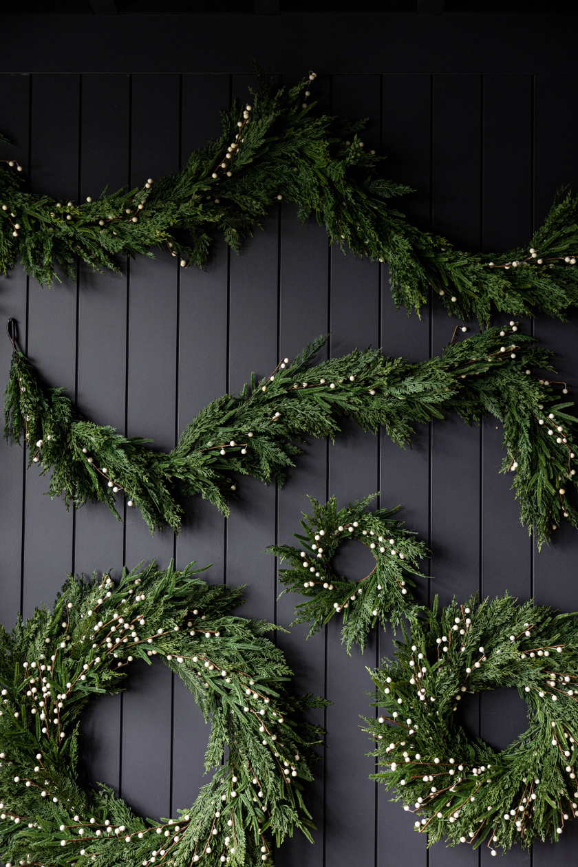 White Plum Berry Norfolk Cypress Real Touch Wreath - 14