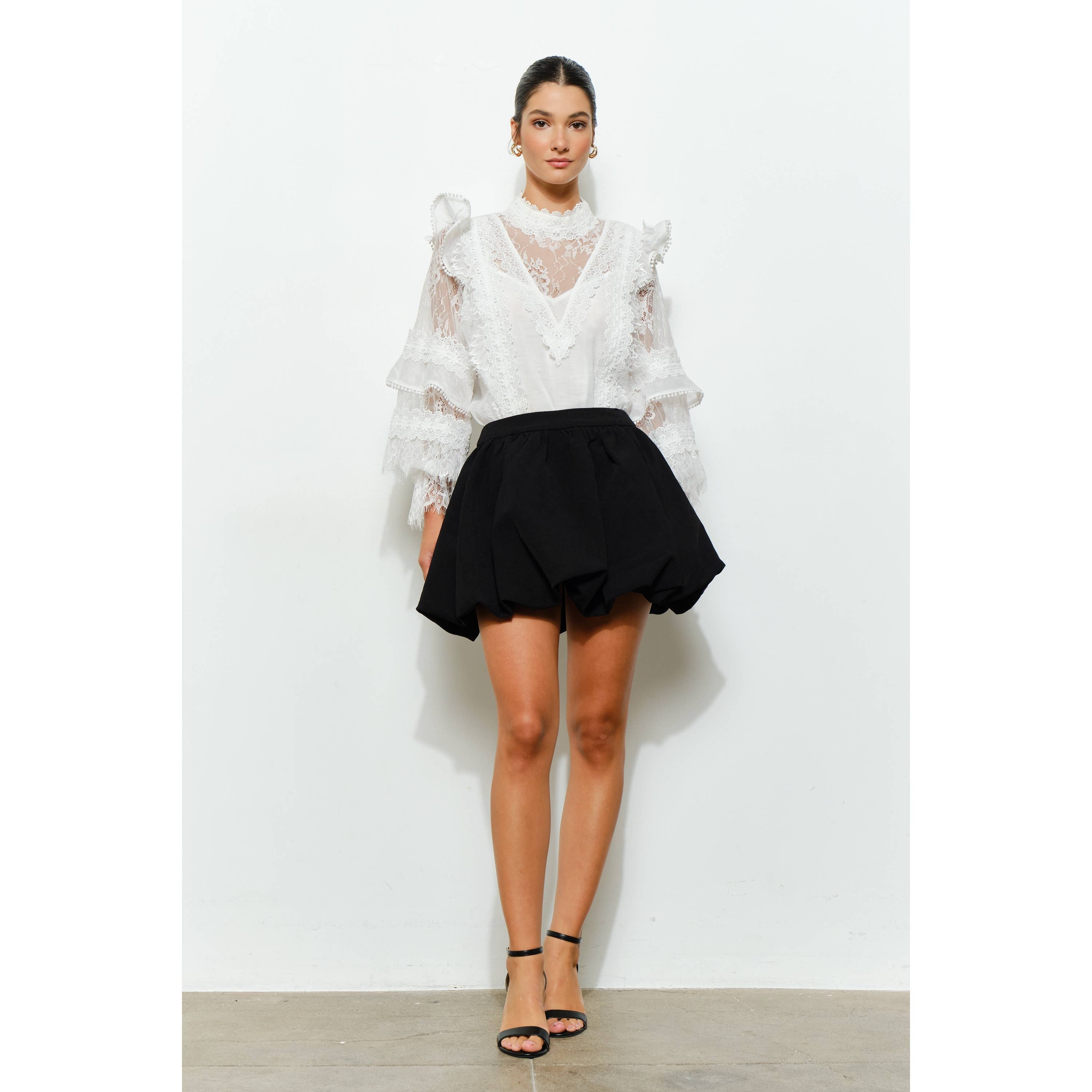 Structured Bubble Hem High-Waist Mini Skirt