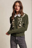 Floral Embroidered Puff Sleeve Cardigan