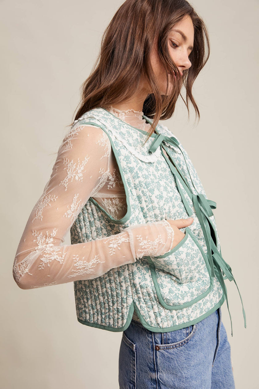 Floral Quilted Tie Vest