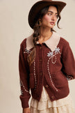 Embroidered Collar Knit Cardigan