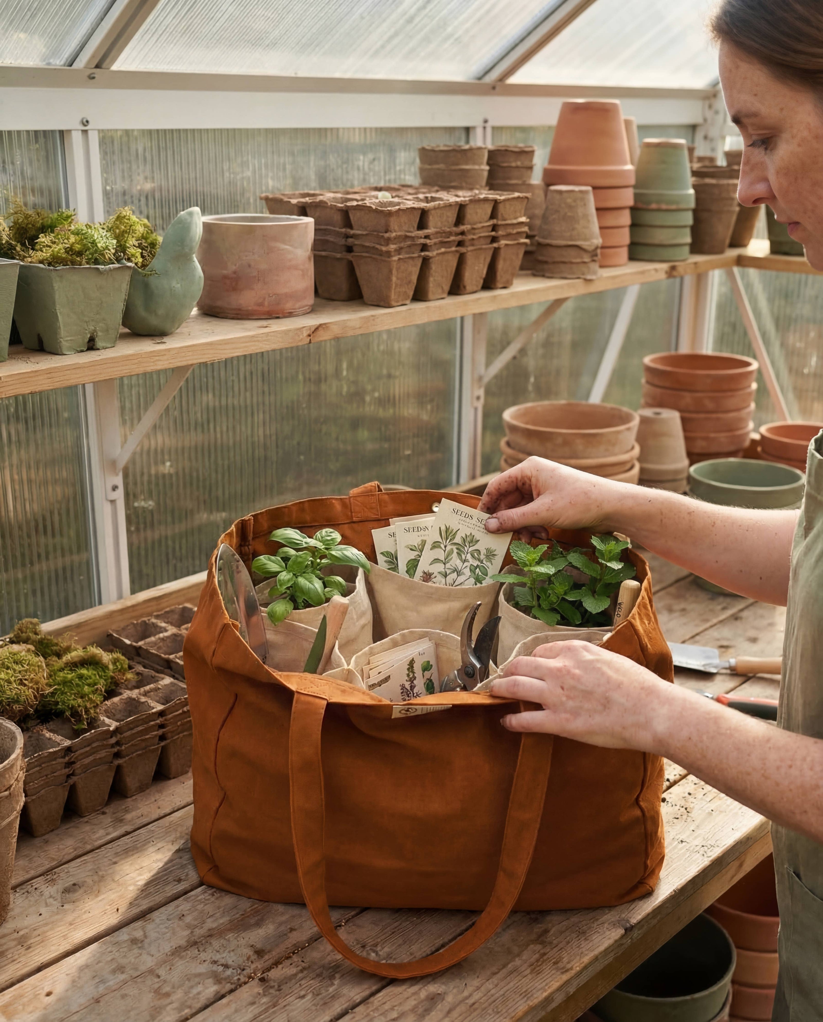 Multi-Pocket 100% Cotton Garden Tote – Terracotta