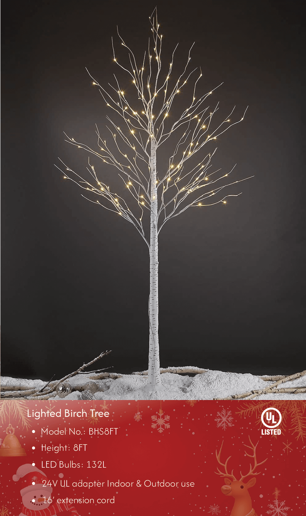 Birch Tree Lights Set of 3 for Christmas Decor, Weddings, and Gif