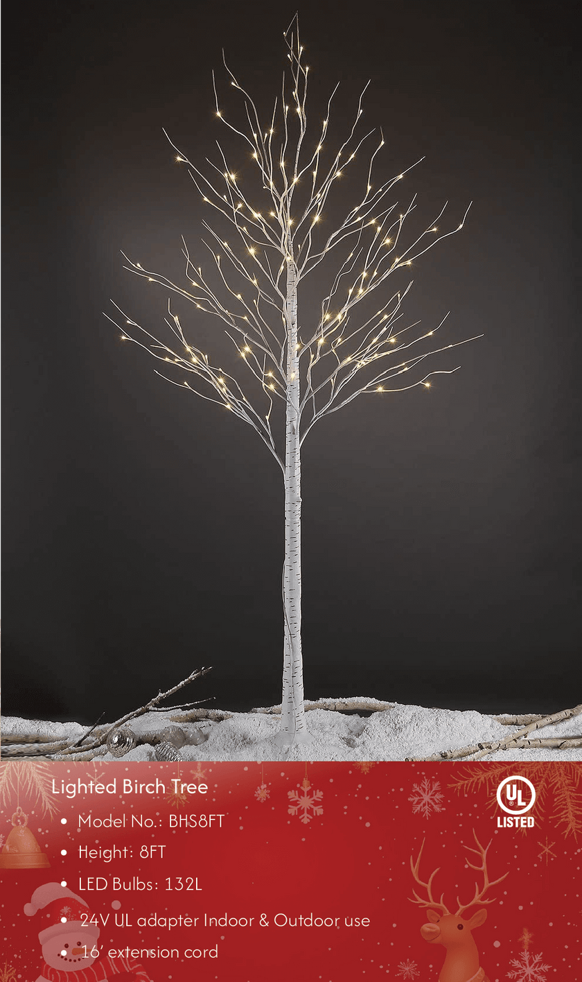 Birch Tree Lights Set of 3 for Christmas Decor, Weddings, and Gif