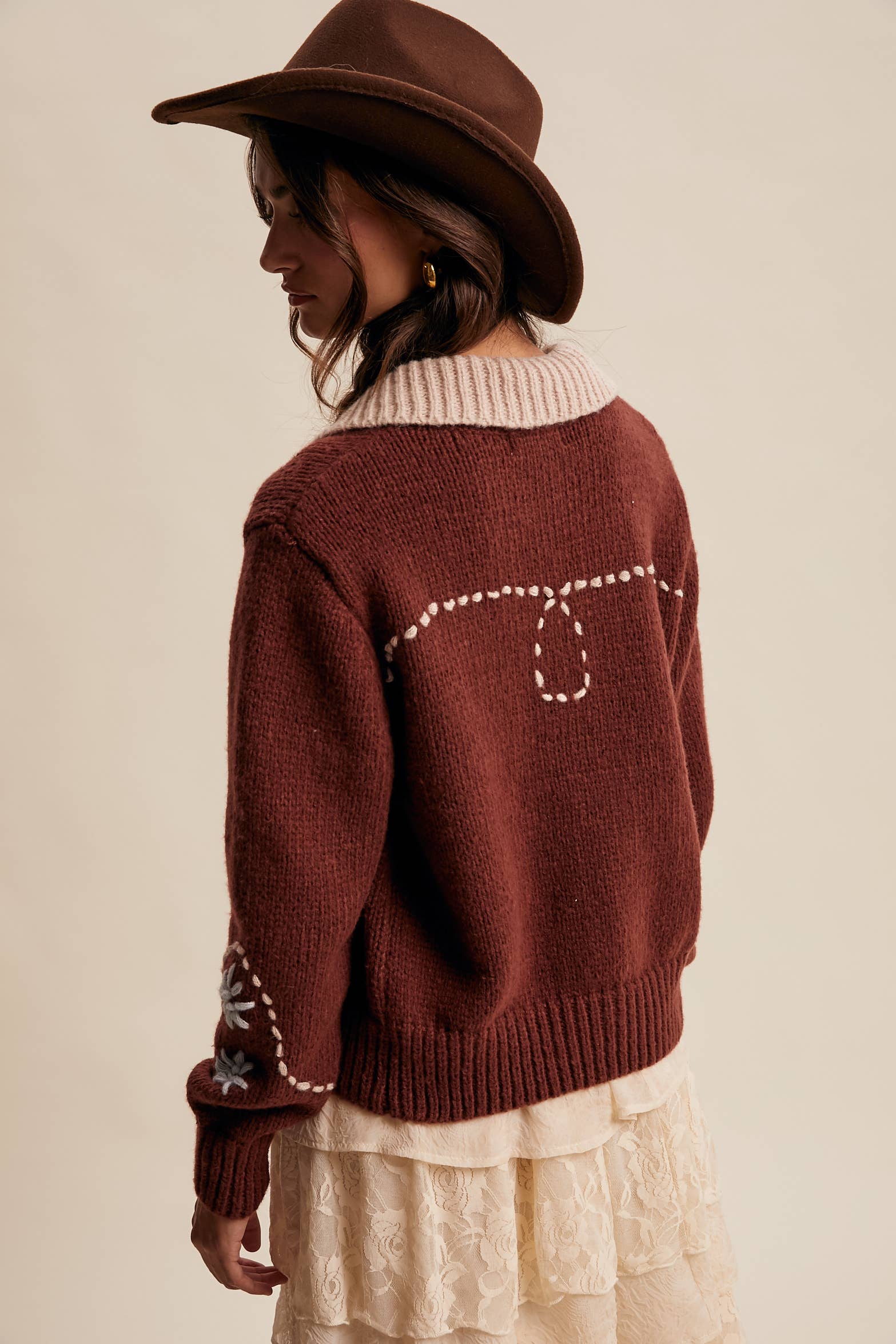 Embroidered Collar Knit Cardigan
