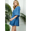 V-neck Puff Sleeve Denim Short Dress
