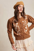 Floral Embroidered Puff Sleeve Cardigan