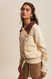 Embroidered Collar Knit Cardigan