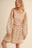 QUILTED FLORAL CONTRAST BINDING MINI DRESS