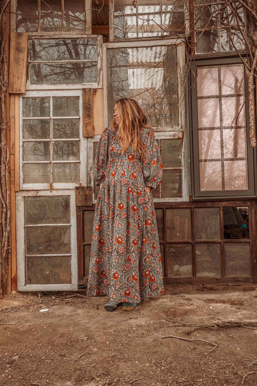 ORGANIC CottonBlock Printed Maxi Dress, Floral MARLOWE Dress
