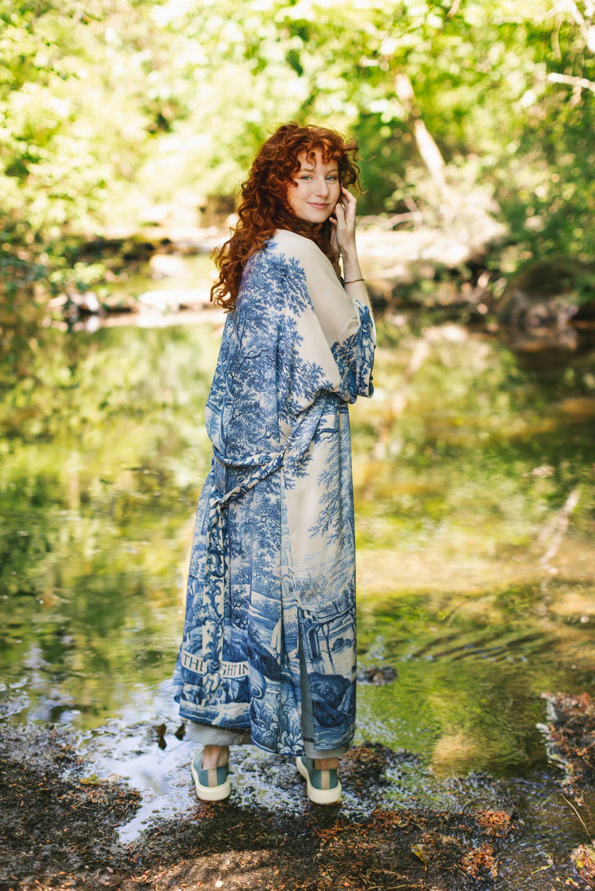 Let The Light In Printed Long Duster Bamboo Kimono Robe