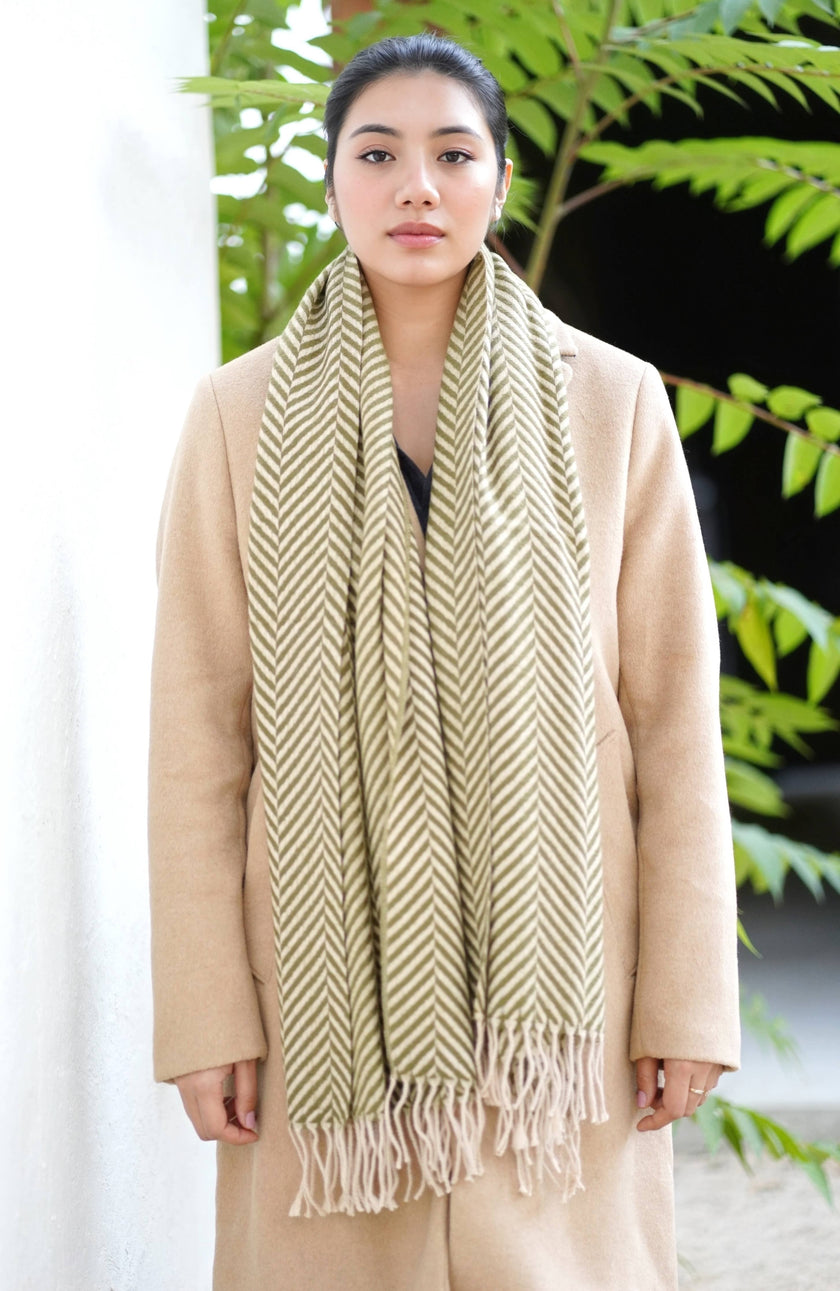 Cashmere Herringbone Stole Green 