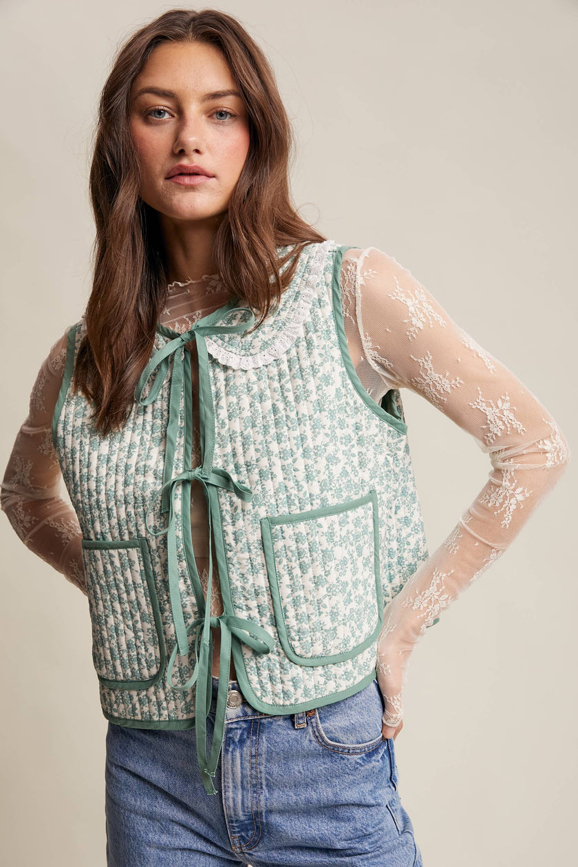 Floral Quilted Tie Vest
