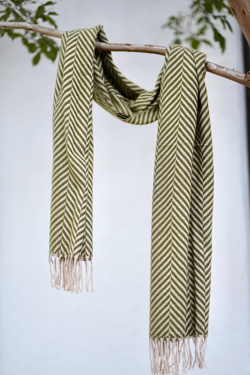Cashmere Herringbone Stole Green 