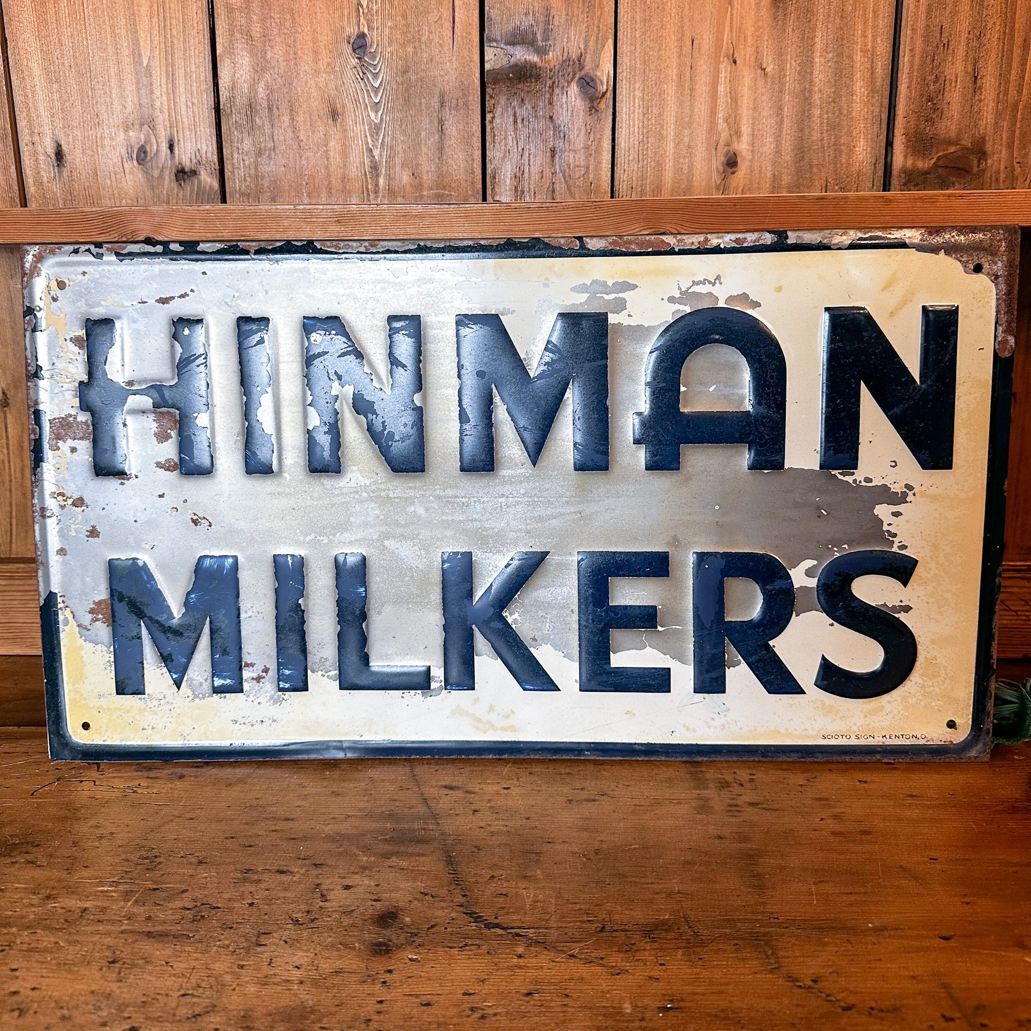 Vintage 20x11 Hinman Milkers Tin Sign Authentic Scioto Sign