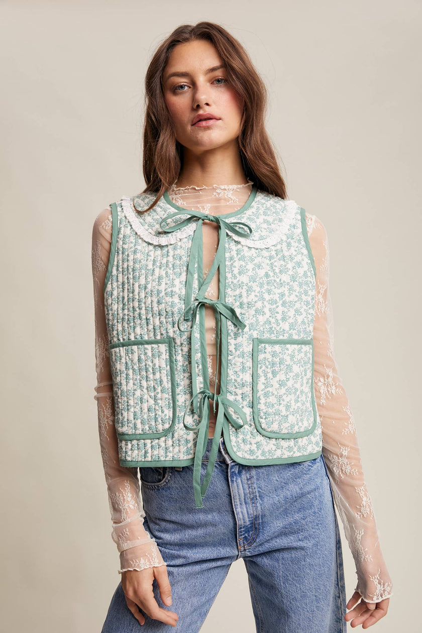 Floral Quilted Tie Vest