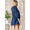 V-neck Puff Sleeve Denim Short Dress