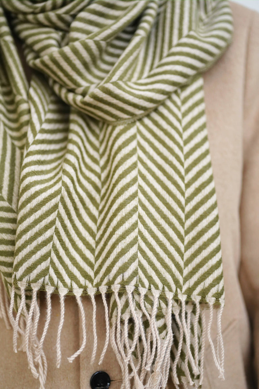 Cashmere Herringbone Stole Green 