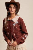 Embroidered Collar Knit Cardigan