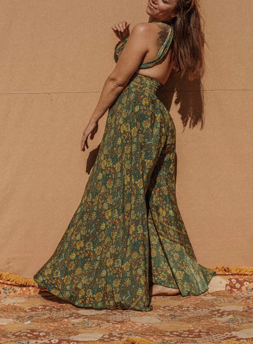 Hippie Bohemian Wide Leg Multi Way Silk Jumpsuit, XXS-5X