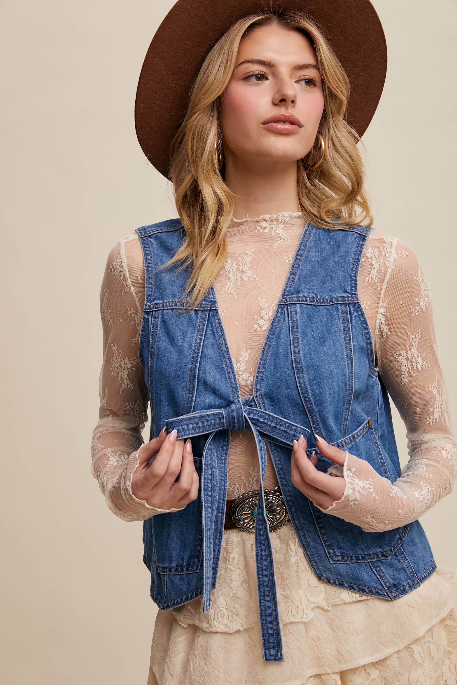 Denim Tie-Front Vest