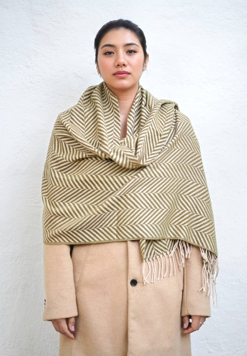 Cashmere Herringbone Stole Green 