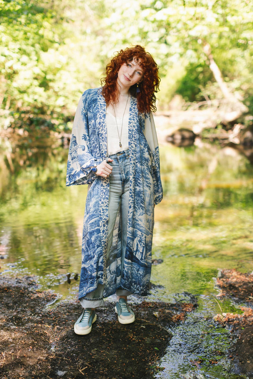 Let The Light In Printed Long Duster Bamboo Kimono Robe