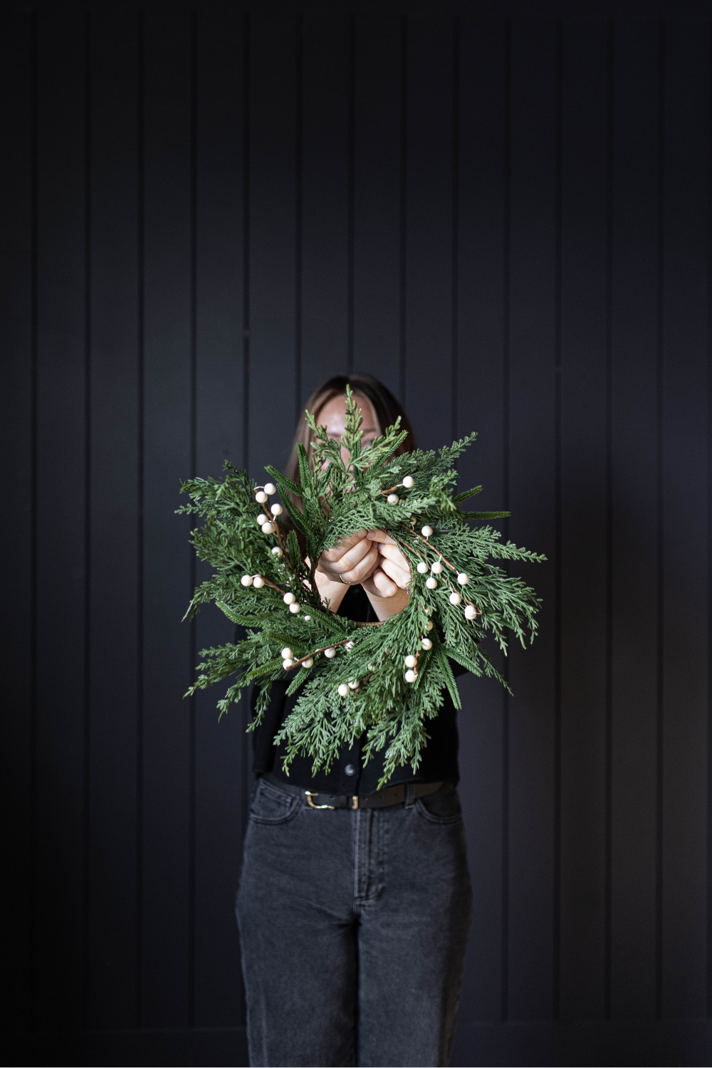 White Plum Berry Norfolk Cypress Real Touch Wreath - 14