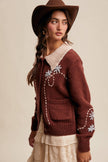 Embroidered Collar Knit Cardigan