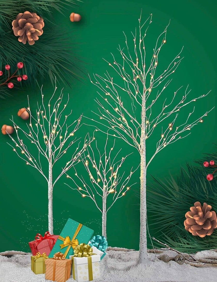 Birch Tree Lights Set of 3 for Christmas Decor, Weddings, and Gif