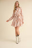 FLORAL EMBROIDERY BUTTON DOWN FLARED MINI DRESS