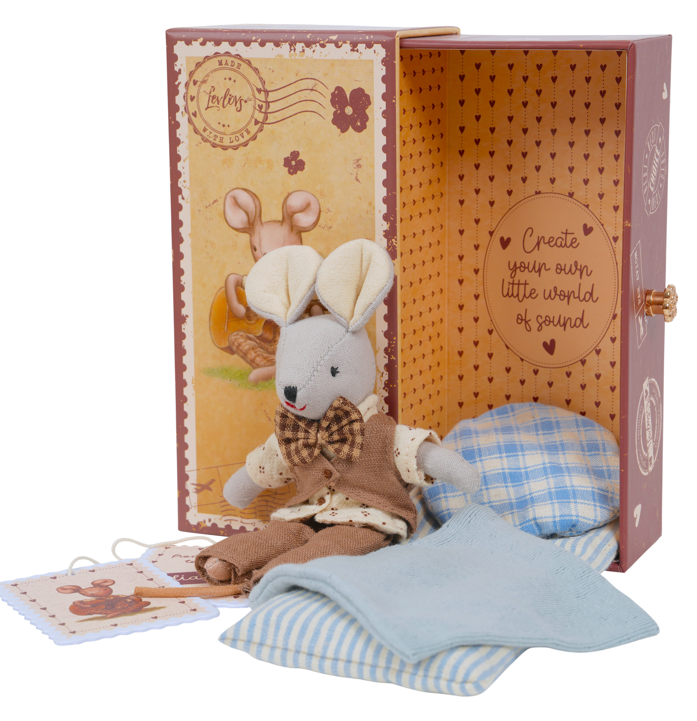 Levlovs Mouse Liam in Stamp Holder Box with Bedding