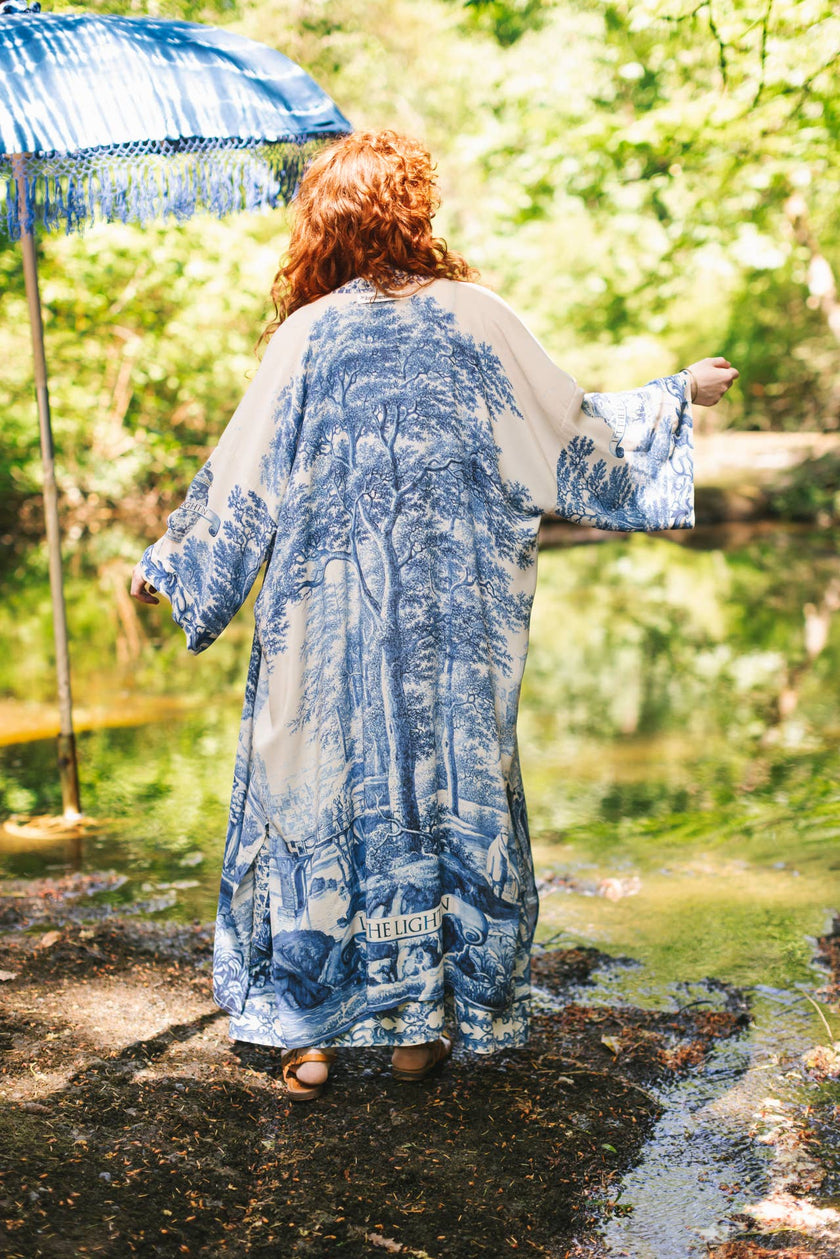Let The Light In Printed Long Duster Bamboo Kimono Robe