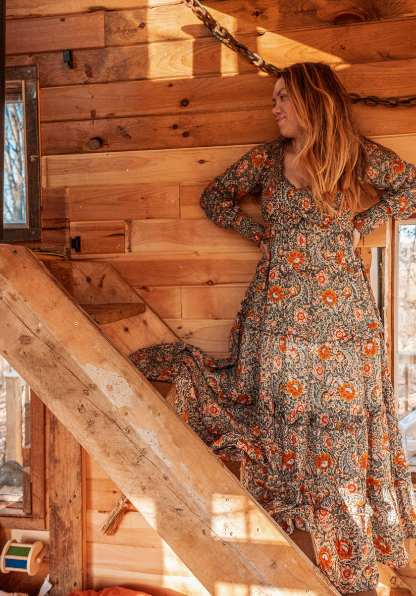ORGANIC Cotton Block Printed Maxi Dress, Floral EMILIA Dress