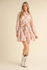 FLORAL EMBROIDERY BUTTON DOWN FLARED MINI DRESS