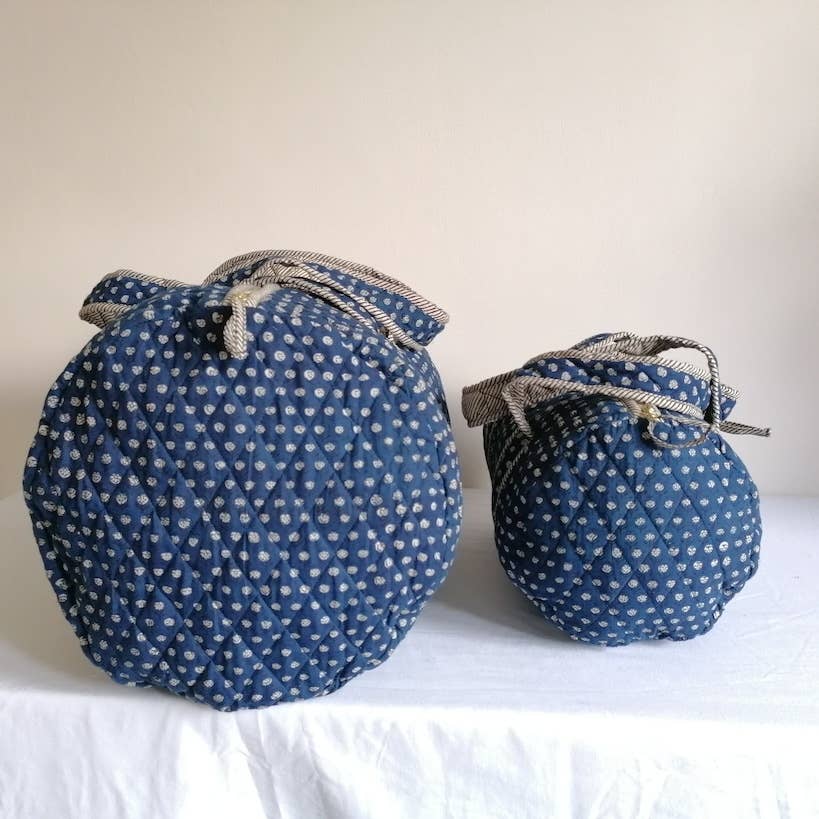 BIG Quilted Weekend Travel Shoulder Bag - Block Print Blue