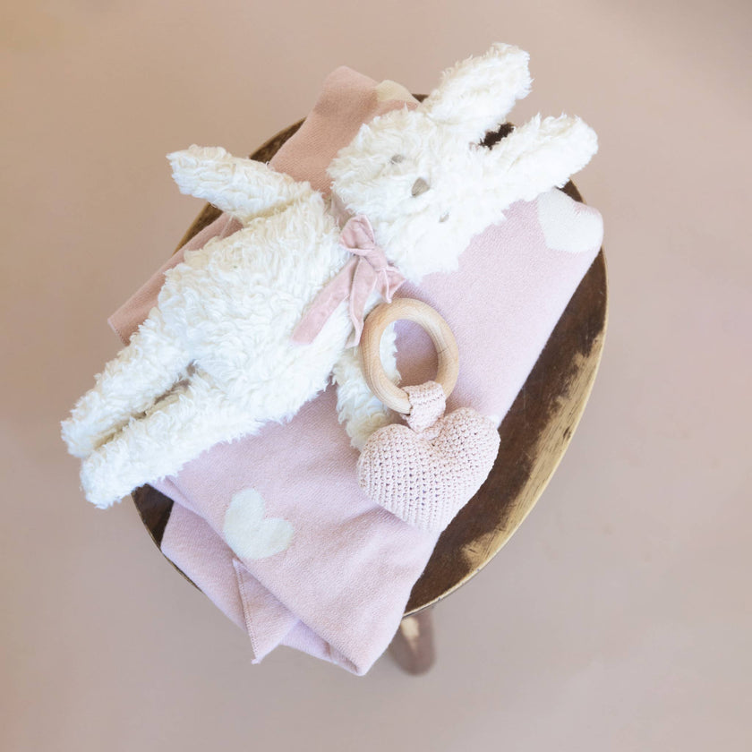 Plush Bunny Pink Velvet Bow Doll Baby Kid Toy Sherpa Cotton