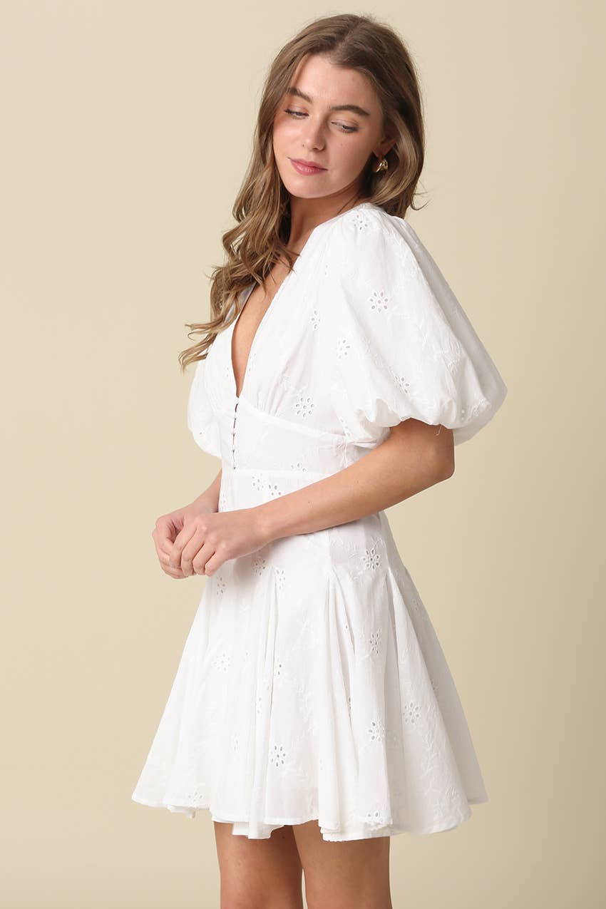 Celeste Puff-Sleeve Flare Mini Dress