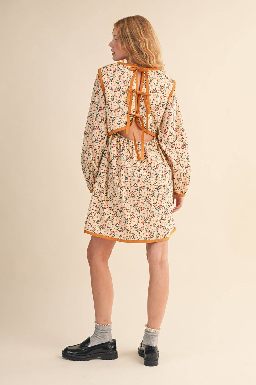 QUILTED FLORAL CONTRAST BINDING MINI DRESS