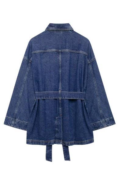 OVERSIZED DENIM JACKET WITH WAIST SASH