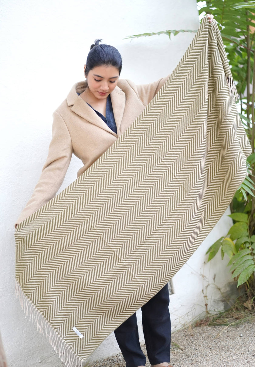 Cashmere Herringbone Stole Green 