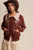 Embroidered Collar Knit Cardigan