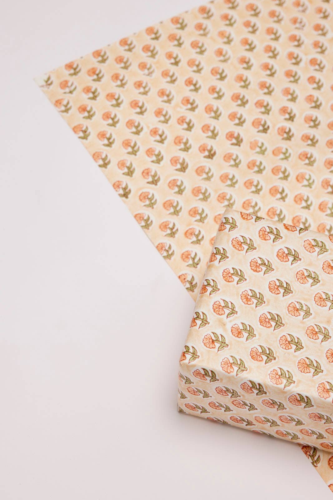 Daisy Coral - Block Printed Wrapping Paper Sheets