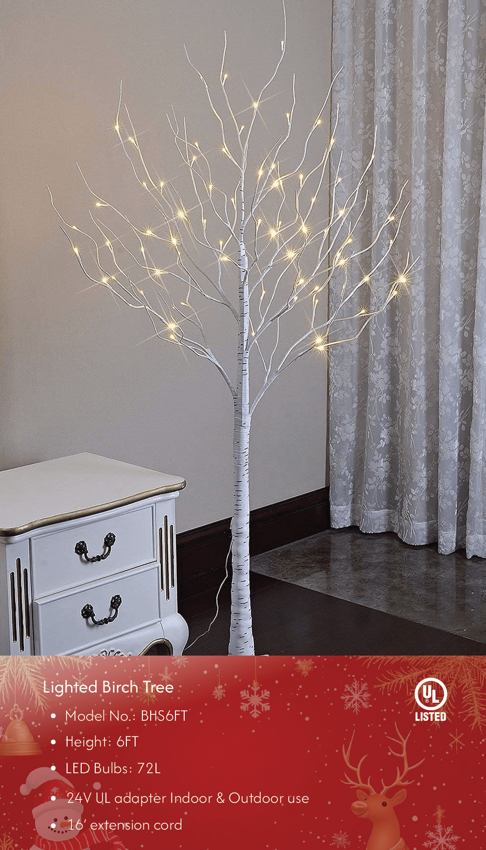 Birch Tree Lights Set of 3 for Christmas Decor, Weddings, and Gif