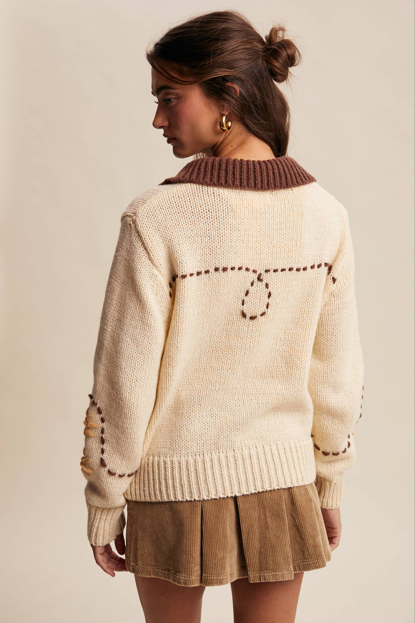 Embroidered Collar Knit Cardigan