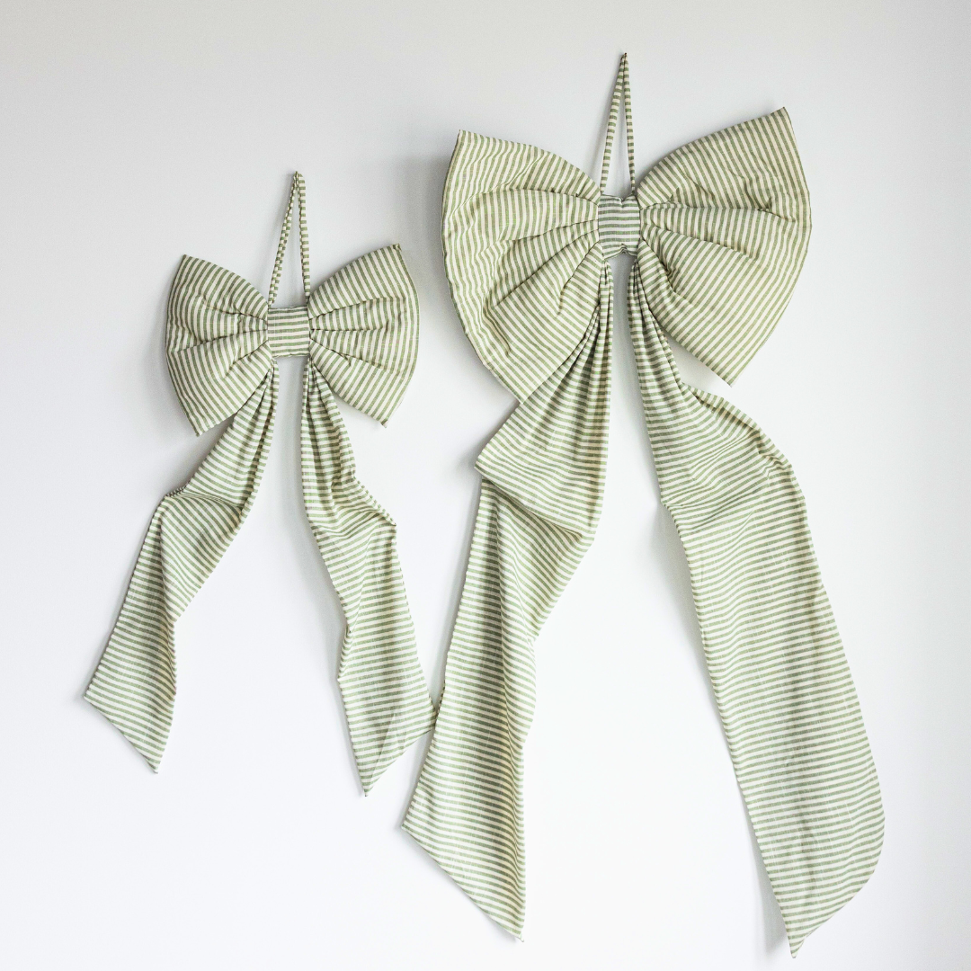 Bows Oversized Green Striped Fabric